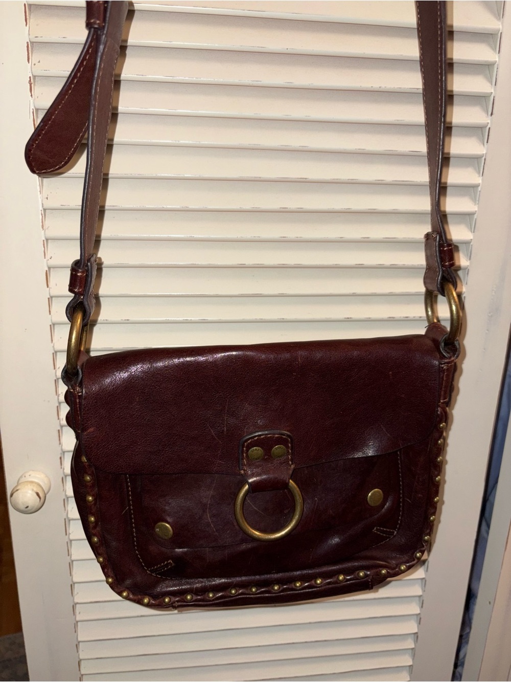 Frye Dark Brown Leather Crossbody with Brass Ring